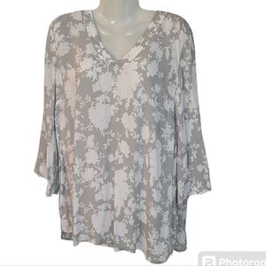 J Jill Womens LP V Neck Zinc Shafl Long Sleeve Collarless Rayon Pullover Blouse